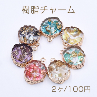 樹脂チャーム 金箔とシェルパウダー封入 円形 1カン 18mm【2ヶ】