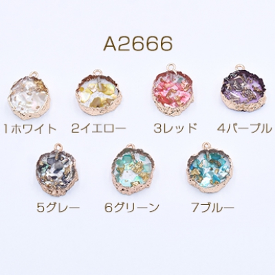 樹脂チャーム 金箔とシェルパウダー封入 円形 1カン 18mm【2ヶ】