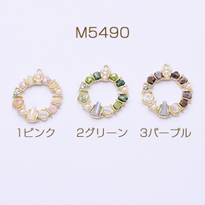 ビーズストーンフープチャーム 1カン 28×34mm ゴールド【1ヶ】