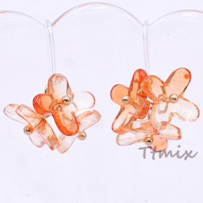 チェコガラス樹脂ピアス 樹脂フックピアス 3輪 花びら【1ペア】