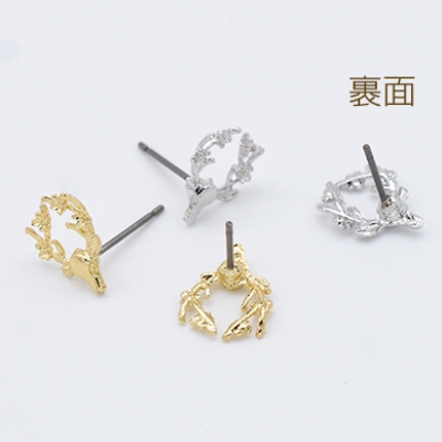 チタンデザインピアス 梅 花形 鹿 10×12mm チタンキャッチ付き【10ヶ】