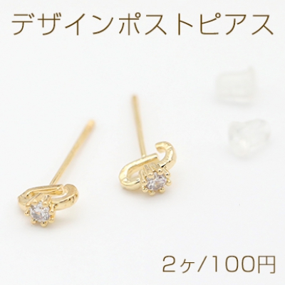 デザインポストピアス ジルコニア付き フープ 3.5×7mm ゴールド【2ヶ】