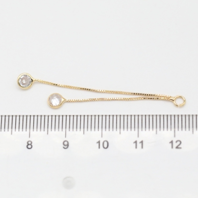 高品質チェーンチャーム 2連 ジルコニア付き 1カン 45mm ゴールド【1ヶ】