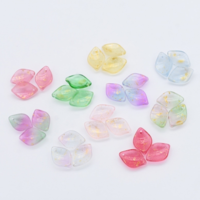 チェコガラスチャーム ゴールド 箔入り 花びら 1穴 13×19mm 全10色