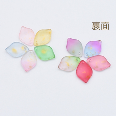 チェコガラスチャーム ゴールド 箔入り 花びら 1穴 13×19mm 全10色