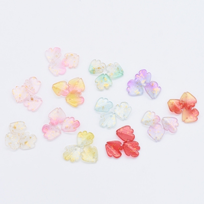 チェコガラスチャーム ゴールド 箔入り 花びら 1穴 17×18mm 全12色