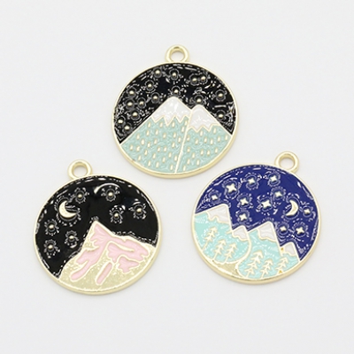 エポチャーム 星 月 雪山 夜景 丸型 1カン 25×28mm ゴールド【2ヶ】