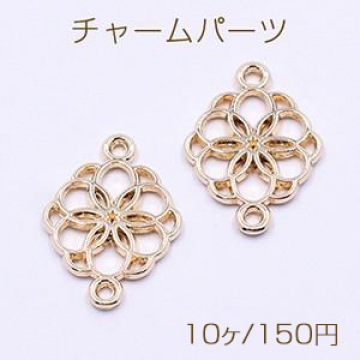 チャームパーツ 透かし六角＆六弁花 2カン 15×21mm ゴールド【10ヶ】