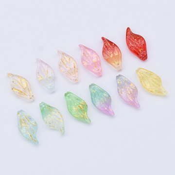 チェコガラスチャーム ゴールド 箔入り 花びら 1穴 10×21mm 全12色