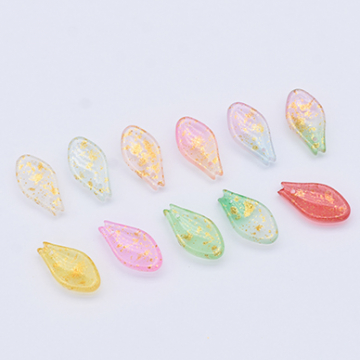 チェコガラスチャーム ゴールド 箔入り 花びら 1穴 10×20mm 全11色