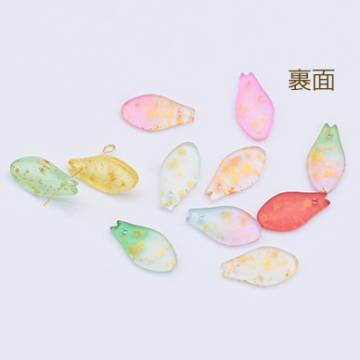 チェコガラスチャーム ゴールド 箔入り 花びら 1穴 10×20mm 全11色