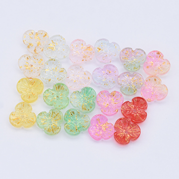 チェコガラスチャーム ゴールド 箔入り 3弁花 穴あり 11mm 全11色