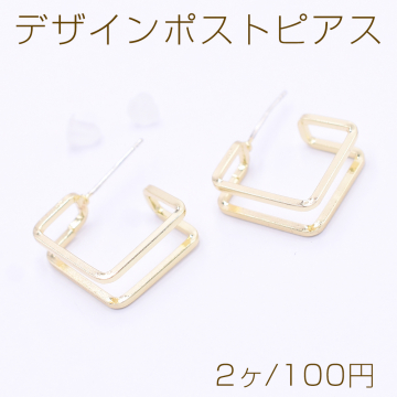 デザインポストピアス 立体 四角形 6×16×16mm ゴールド【2ヶ】