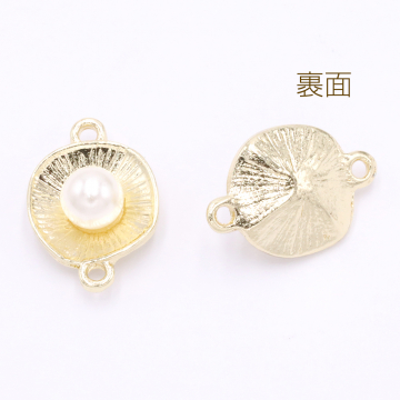 金属チャーム 不規則丸型 パール付き 2カン 12×18mm ゴールド【4ヶ】