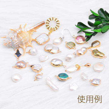 高品質淡水パールチャーム No.79 長方形 1カン ゴールド/ライトパープル【1ヶ】