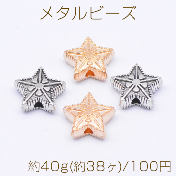 メタルビーズ 星型 花模様 4×10mm【約40g(約38ヶ)】