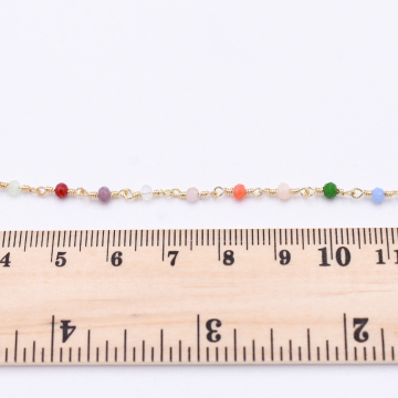 高品質ハンドメードチェーン ガラスビース 2×3mm ゴールド/カラー【10cm】