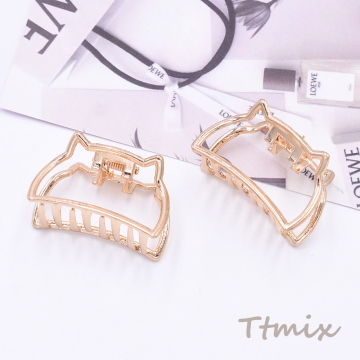 バンスクリップ メタルヘアクリップ 猫A ヘアアクセサリー ゴールド【1ヶ】