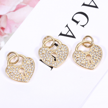 高品質ジルコニアチャーム ハートロックA 14×14.5mm ゴールド【1ヶ】