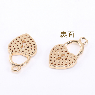 高品質ジルコニアチャーム ハートロック 1カン 10×16mm ゴールド【2ヶ】
