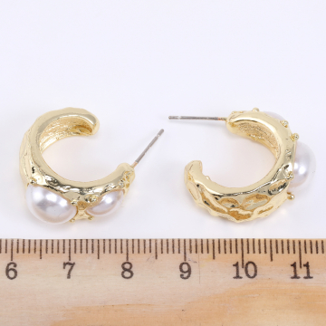 デザインポストピアス フープ パール付き 9.5×22mm ゴールド【4ヶ】