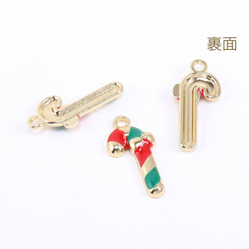 クリスマスチャーム ステッキ エポ付き 1カン 12×15mm ゴールド【6ヶ】