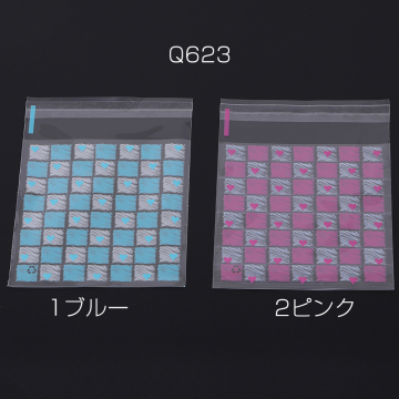 OPP袋 透明テープ付き 10×13cm チェック柄＆ハート【約100枚】