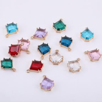 高品質ガラスストーンチャーム 雫型 1カン 12×16mm ゴールド【2ヶ】
