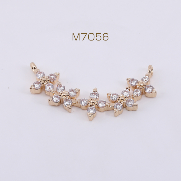 高品質ジルコニアチャーム 5連四弁花 2カン 8×30mm ゴールド/クリスタル【1ヶ】