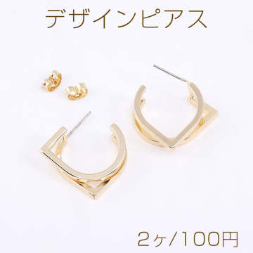 デザインピアス 2連不規則フープ 20×24mm ゴールド（2ヶ）