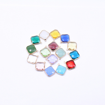 フレームガラスチャーム 菱形カット カン付き ゴールド 20×23mm【10ヶ】