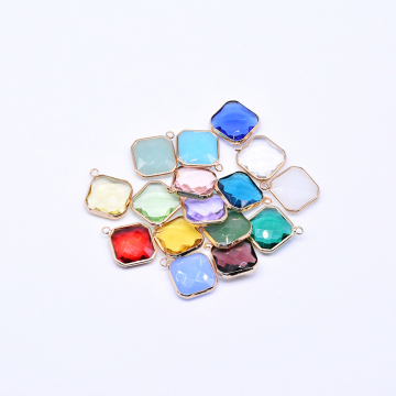 フレームガラスチャーム 菱形カット カン付き ゴールド 20×23mm【10ヶ】