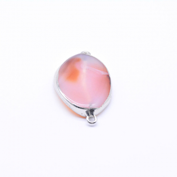 天然石フレームコネクターチャーム ピンクアゲート オーバル 2カン ロジウム （1ヶ）