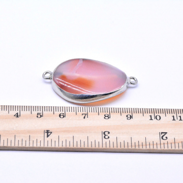 天然石フレームコネクターチャーム ピンクアゲート オーバル 2カン ロジウム （1ヶ）