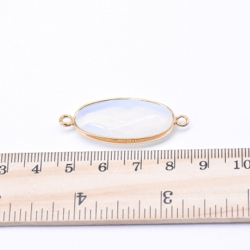 天然石コネクターチャーム イェローオパール 楕円カット 2カン 17×40mm ゴールド （1ヶ）