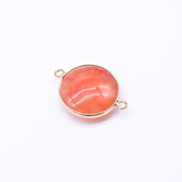 天然石コネクターチャーム オレンジアゲート 円型 2カン 23×31mm ゴールド （1ヶ）