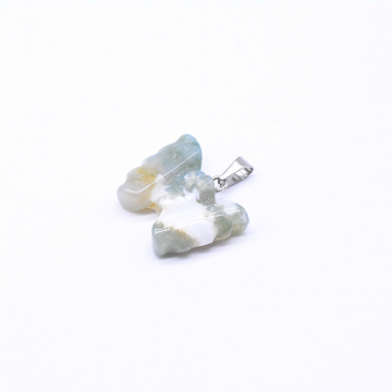天然石ペンダントチャーム ブルーアゲート 蝶 バチカン付き 21×23mm ロジウム （1ヶ）