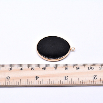 天然石フレームチャーム ブラックストーン ラウンド 1カン ゴールド （1ヶ）