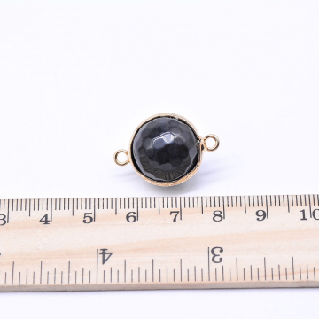 天然石フレームコネクターチャーム ブラックオニキス ラウンドカット 1カン 16×25mm ゴールド （1ヶ）
