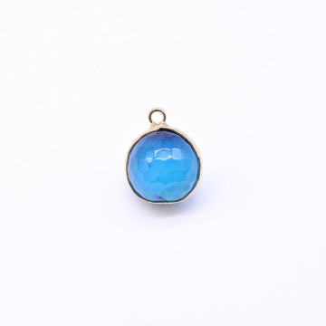 天然石チャーム ブルーアゲート ラウンドカット 1カン 16×21mm ゴールド （1ヶ）