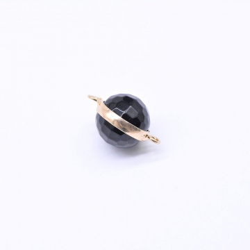 天然石フレームコネクターチャーム ブラックオニキス ラウンドカット 2カン 14×22mm ゴールド （1ヶ）