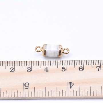 天然石コネクターチャーム ハウライト 円柱 2カン 7×20mm ゴールド （1ヶ）