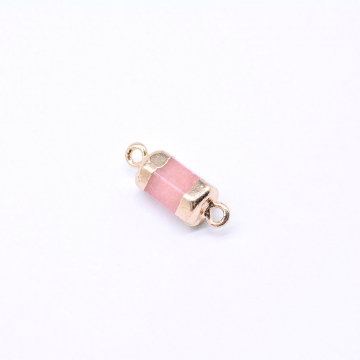 天然石コネクターチャーム ローズクォーツ 円柱 2カン 7×20mm ゴールド （1ヶ）