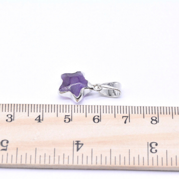 天然石ペンダントトップ アメジスト 星型 1カン 13×22mm ロジウム （1ヶ）