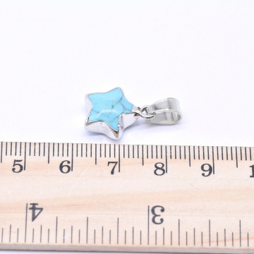 天然石ペンダントトップ ターコイズ 星型 1カン 13×22mm ロジウム （1ヶ）
