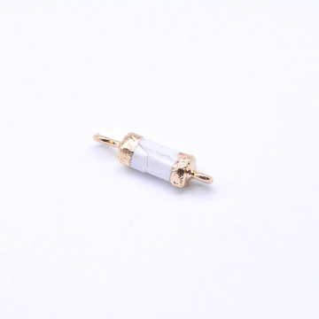 天然石コネクターチャーム ハウライト 円柱型 2カン 5×22mm ゴールド （1ヶ）