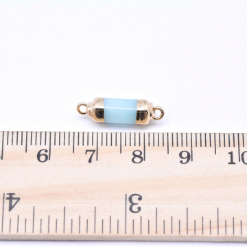 天然石コネクターチャーム アクアマリン 円柱型 2カン 5×19mm ゴールド （1ヶ）