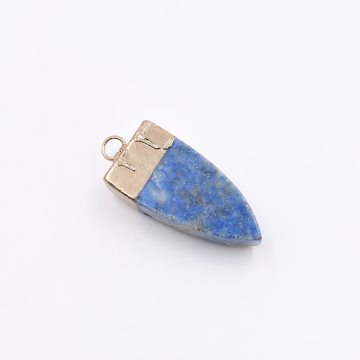 天然石チャーム １カンつき 三角形カット ブルー  38x16mm ゴールド（1ヶ）