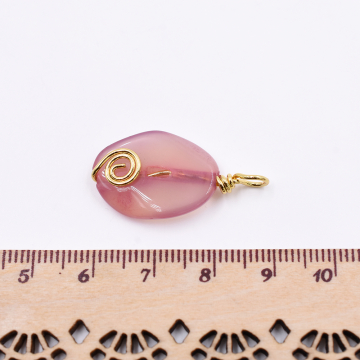 天然石チャーム １カンつき 楕円形  パープル 30x16mm ゴールド（1ヶ）