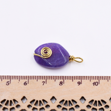 天然石チャーム １カンつき 楕円形 パープル 29x16mm ゴールド（1ヶ）